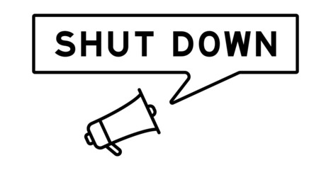 Megaphone icon with speech bubble in word shut down on white background