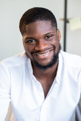 Happy man portrait. Business people. Successful career. Positive lifestyle. Confident satisfied cheerful smiling handsome guy in white shirt.