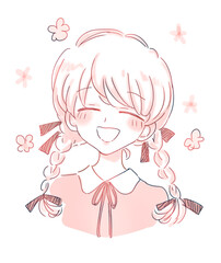 笑顔のみつあみの少女