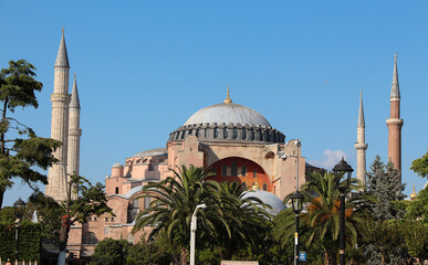 Fototapeta na wymiar Istanbul, Turkey - July 26, 2021 Hagia Sophia Mosque Exterior in Istanbul