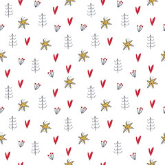 Winter graphic seamless pattern with christmas trees. Hand drawn vector illustration. Wrapping paper Christmas.