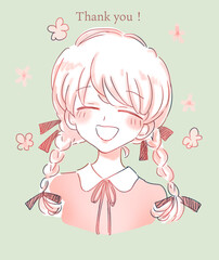 笑顔のみつあみの少女