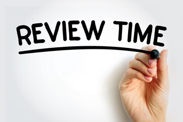 REVIEW TIME underlined text with marker, concept background