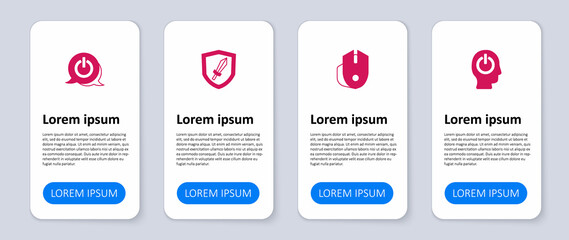 Set Power button, Computer mouse, Sword for game and . Business infographic template. Vector