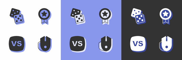 Set Computer mouse, Game dice, VS Versus battle and rating with medal icon. Vector