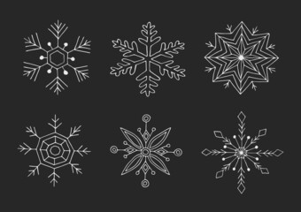 Snowflakes vector collection. Hand-drawn winter doodle illustration.Christmas pattern.