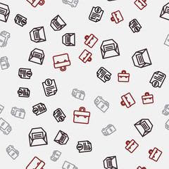 Set line Contract money, Envelope, Armored truck and Briefcase on seamless pattern. Vector