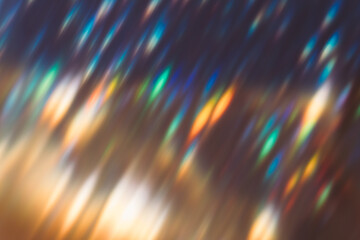 Lens flare overlay. Blur colorful glow. Optical glare leak. Party illumination rays. Defocused...