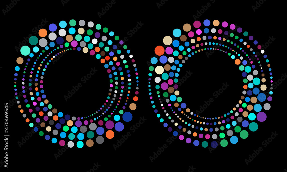 Poster Halftone dots in circles with random color. Abstract shiny background or icon or logo.