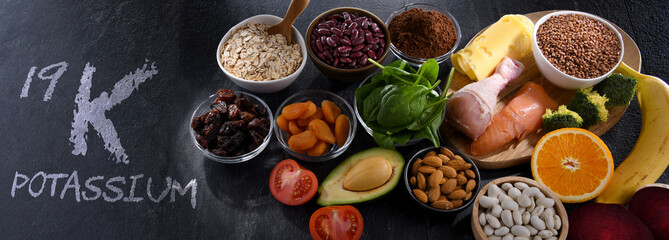 Composition with food products rich in potassium