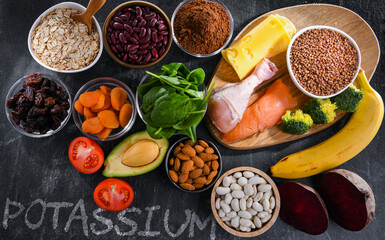 Composition with food products rich in potassium