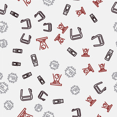 Set line USB flash drive, Smart glasses on spectacles, Processor CPU and Hologram on seamless pattern. Vector