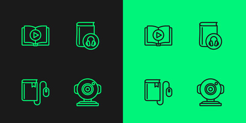 Set line Web camera, Electronic book with mouse, Audio and icon. Vector