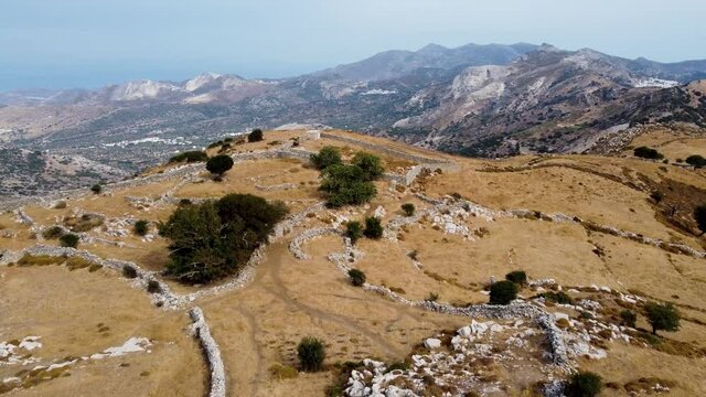 Aerial view of the landscape around Mount Zeus in the middle of Naxos, Greece
