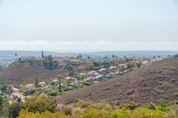 Residential homes on a mountain with bushes and trees