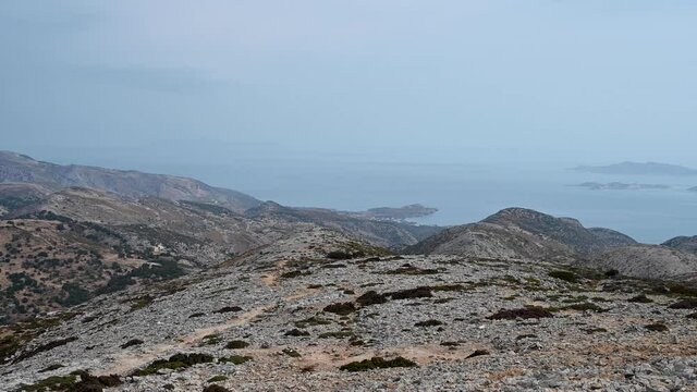 Beautiful view of the landscape around Naxos, Greece taken from Mount Zeus, the highest point on the island