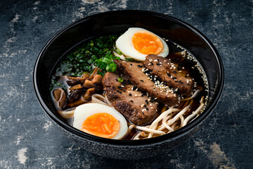 Homemade Japanese Pork Tonkotsu ramen with pork