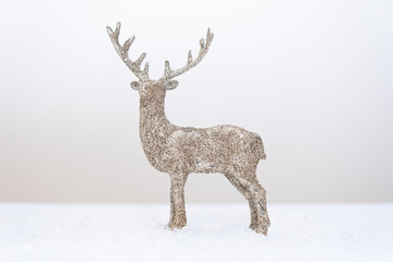 Decoration Christmas deer dear with snow white background copy space