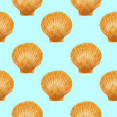 Seamless pattern with shell. Hand-drawn illustration, colored