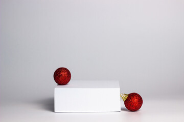 white rectangular box with shadows on a light white background. For cosmetics or cosmetology...
