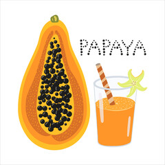 Fototapeta premium Exotic papaya fruit with a glass of papaya juice