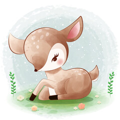 cute deer watercolor, for cover book, print, baby shower, nursery decorations, birthday invitations, poster, greeting card