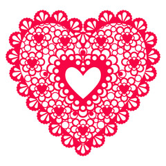 Red lace ornament heart. Vector flat isolated illustration. - obrazy, fototapety, plakaty