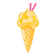 Yellow Ice cream cone or sundae with sweet tubules.