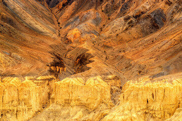 Brown colourful rocks and stones - formation like moon surface on earth , place called moonland, mountains , ladakh landscape Leh, Jammu & Kashmir, India