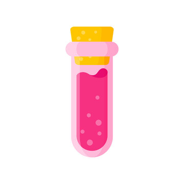 Love potion in pink test tube bottle for the wedding or Valentine Day.