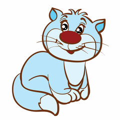 cute fat cat character in blue color, cartoon illustration, isolated object on white background, vector,