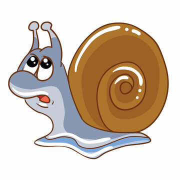 cute snail character raised his eyes to the sky in surprise, cartoon illustration, isolated object on white background, vector,