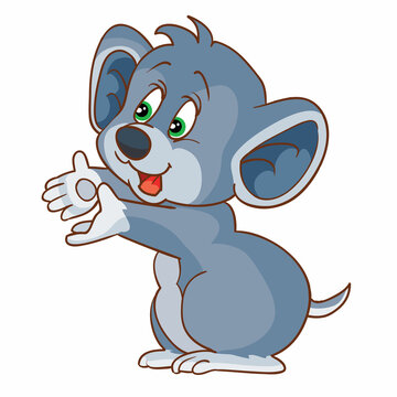 cute mouse character stands on two paws and stretches the handles forward, asks for something, cartoon illustration, isolated object on a white background, vector,