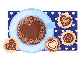 Holiday breakfast cappuccino and candy.