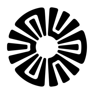 Abstract circular ornament. Isolated ethnic symbol. Rosette of geometric elements. Tribal ethnic motif. Stencil tattoo and prints. Round vector pattern. Decorative design element.