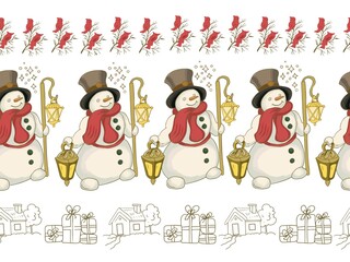 
snowman new year christmas graphic hand-drawn illustration. cute baby coloring print
