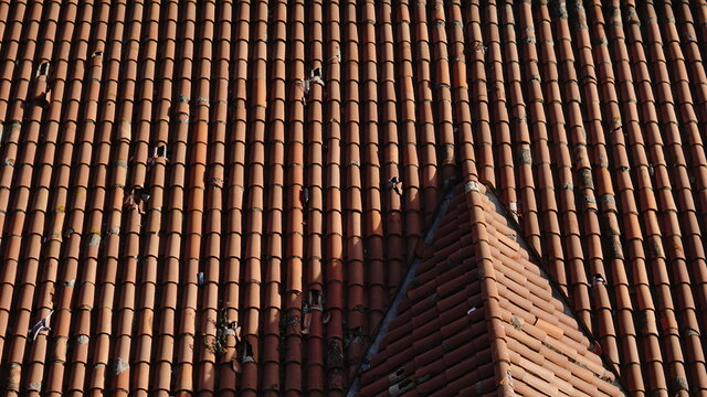 red damaged tile roof background