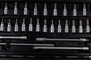 Fototapeta premium Close-up of universal tool kit for car repair
