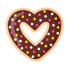 Valentine's Day heart shaped chocolate donut with icing and pastry topping.