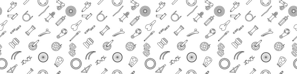 Bicycle parts pattern. Seamless pattern with bicycle components. Cycling background for packaging.