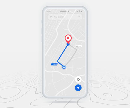 Map GPS navigation ux ui concept, Smartphone map application  destination point on screen, App search map navigate, Technology map, City navigation maps, delivery rider, street, track, location vector