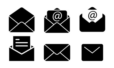 Message or letter thin set line icons solid black. Send mail concept. Alat style isolated symbol, for: illustration, minimalistic, logo, outline, app, emblem, design, web, ui, ux, gui. Vector EPS 10