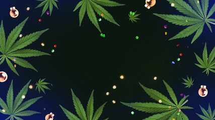 Christmas background frame of marijuana leaves,