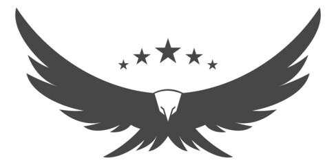 Bald eagle with five stars. Bird emblem. Vintage logo