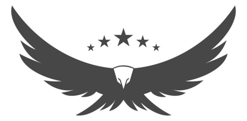 Bald eagle with five stars. Bird emblem. Vintage logo