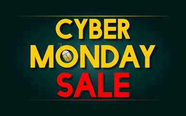Cyber monday sale banner design. Letters on dark green background. vector illustration