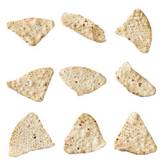  Bunch of mexican nachos chips isolated on a white background