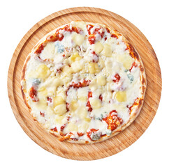  Delicious 4 cheeses italian pizza isolated on a white background