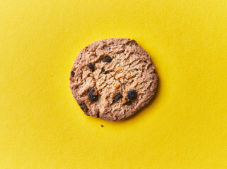  Delicious chocolate cookie on a yellow background