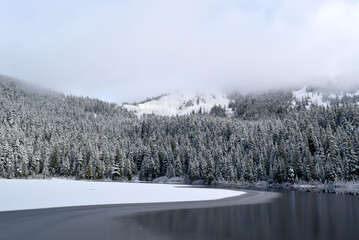Winter at Olallie Lake in North West Washinton.  Olallie Lake is the perfect introduction to the outdoors for hikers and beginning backpackers.